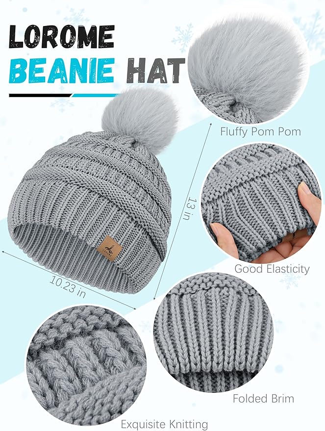 Winter Hat Scarf Gloves and Ear Warmer, Knit Warm Beanie Hat Touch Screen Gloves Long Knitted Plaid Scarf Set Gifts for Women