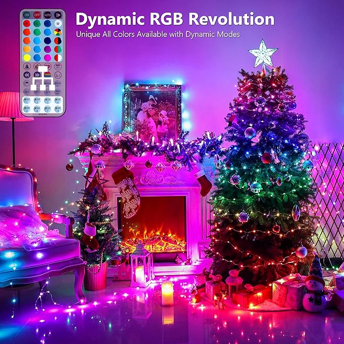 BrizLabs Valentine Fairy String Lights - 2 Pack 66ft 200 LED Color Changing Christmas Fairy Lights with Remote, Plug-in RGB Christmas Twinkle Light Rainbow Firefly Starry Light for Xmas Tree Halloween