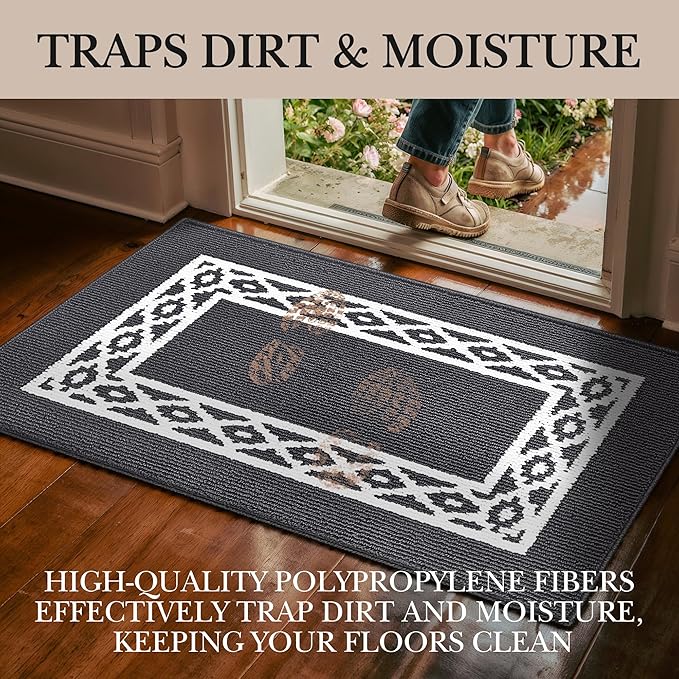 Premium Quality Polypropylene Indoor Door Mat - Beautiful Design with Non-Slip Backing, Washable & Low Profile Doormat - Ideal for Entryway Doors, Foyer, and Mudroom (20" x 30")