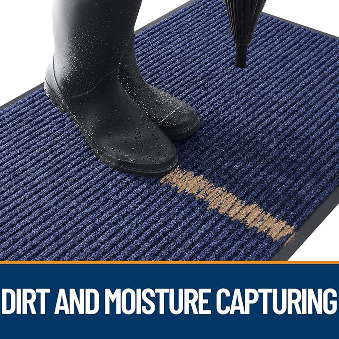 OLANLY Front Door Mat Indoor Outdoor Entrance, Waterproof Heavy Duty Doormat, Fade Resistant, Low Profile, Easy Clean Patio Porch Welcome Floor Mats for Entry, 47x30, Blue