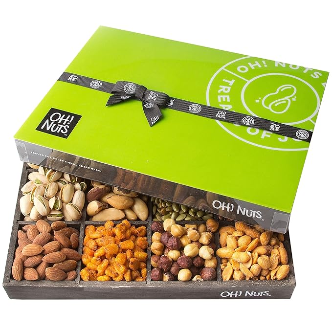 Oh! Nuts 12 Variety Nuts Gift Basket - Healthy Gift Baskets - Gourmet Assorted Nuts Tray - Gift Box for Holiday, Movie Night, Corporate, Families - Gift Ideas for Men and Women