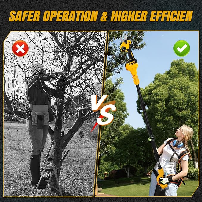 Cordless Pruning Shears Compatible with Dewalt 20V, Electric Pruning Shears with Extension Pole up to 4.57m Range, LCD Display 30 mm Battery Pruning Shears & Loppers for Garden (No Battery)