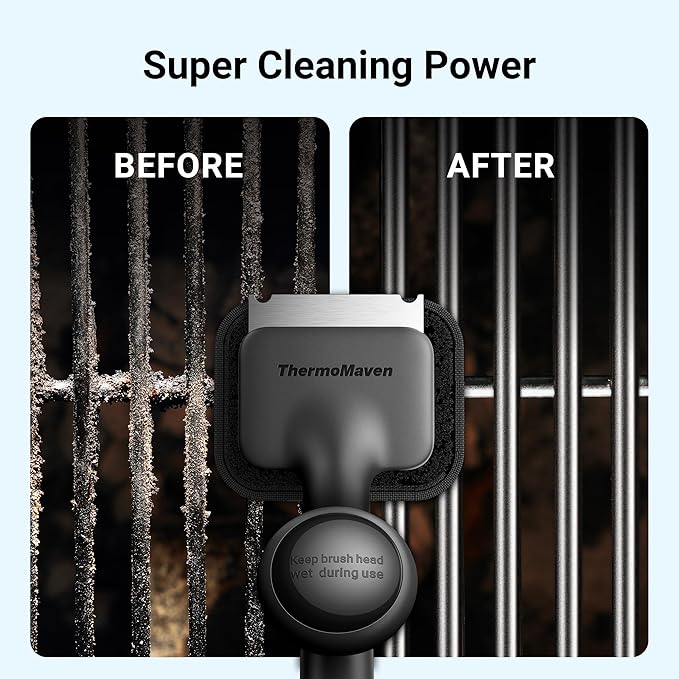 ThermoMaven BBQ Grill Brush Bristle Free - 17" Safe Steam Grill Cleaner Brush with Scraper and 3 Brush Heads for Porcelain/Gas/Charcoal Grill Outdoor Grill Barbecue Cleaner