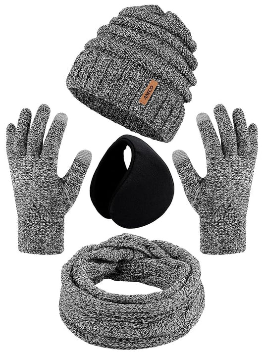 Aneco Winter Warm Sets Knitted Scarf Beanie Hat Touch Screen Gloves and Winter Ear Warmer Hats for Women or Men