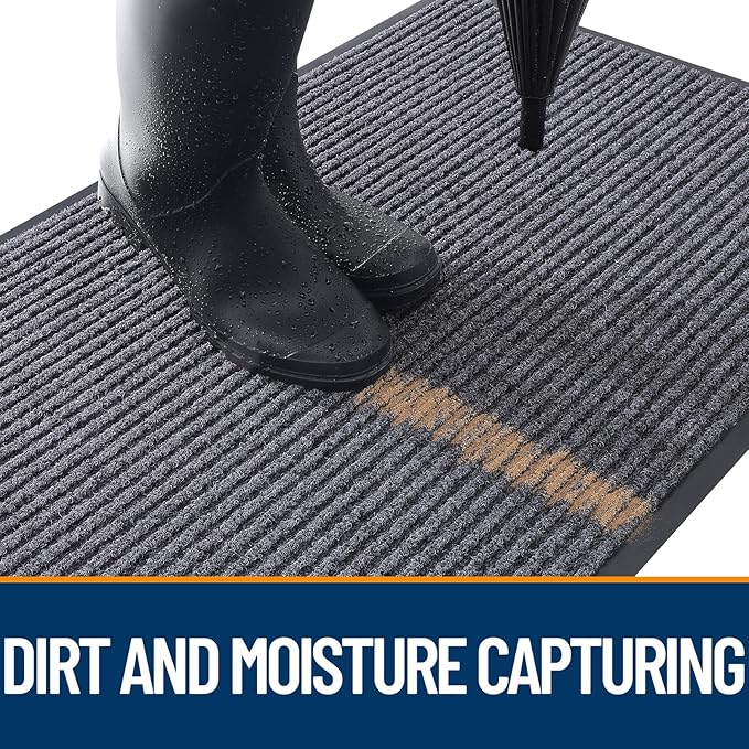 OLANLY Front Door Mat Indoor Outdoor Entrance, Waterproof Heavy Duty Doormat, Fade Resistant, Low Profile, Easy Clean Patio Porch Welcome Floor Mats for Entry, 47x32, Grey