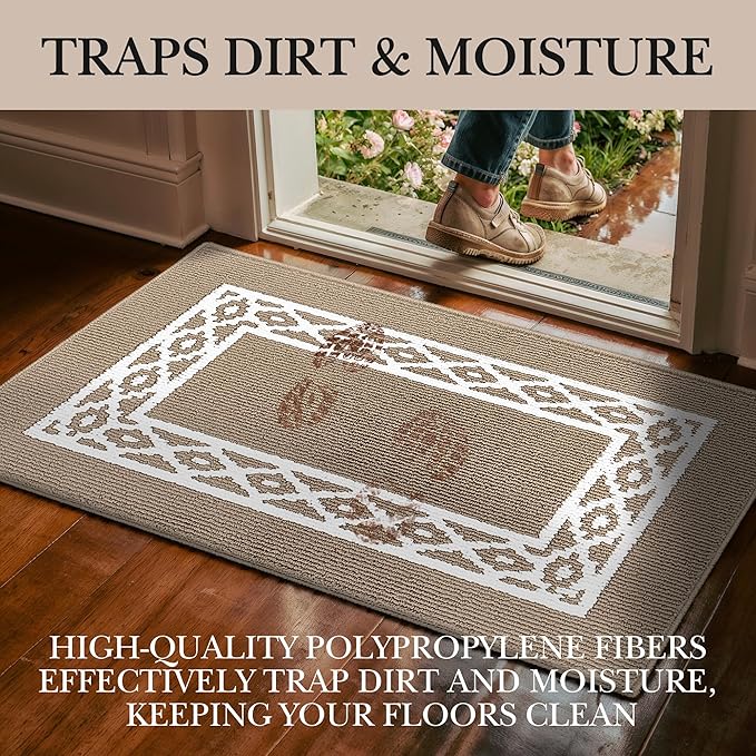 Premium Quality Polypropylene Indoor Door Mat - Beautiful Design with Non-Slip Backing, Washable & Low Profile Doormat - Ideal for Entryway Doors, Foyer, and Mudroom (24" x 36")