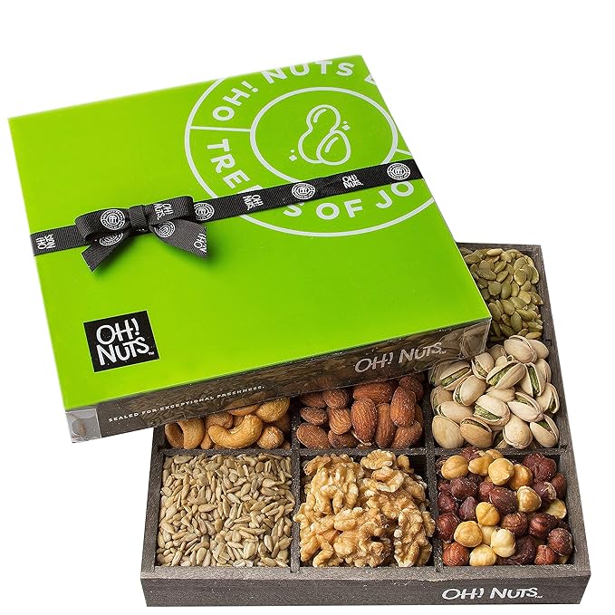 Oh! Nuts 9 Variety Nuts Gift Basket - Healthy Gift Baskets - Gourmet Assorted Nuts Tray - Gift Box for Holiday, Movie Night, Corporate, Families - Gift Ideas for Men and Women
