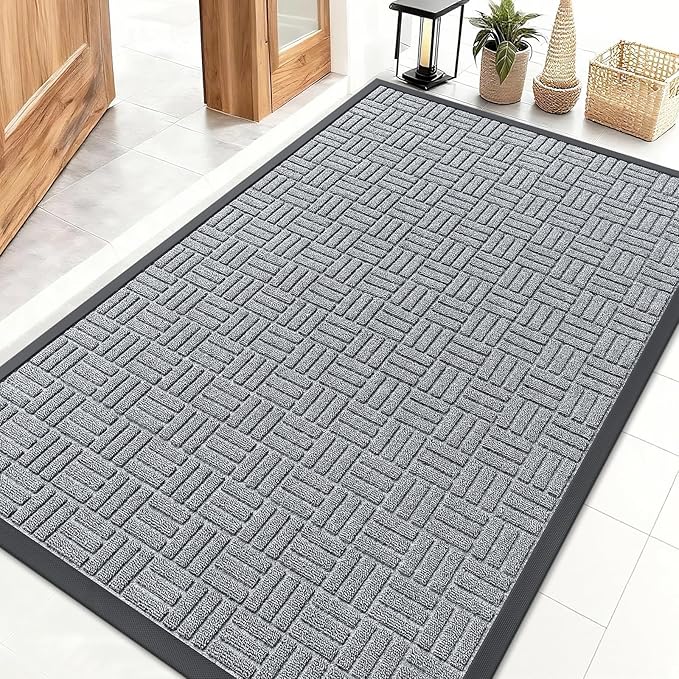 OLANLY Front Door Mat Outside Entrance 47x32, Absorbent, Heavy Duty Sturdy Natural Rubber Doormat Indoor Outdoor, Non-Slip, Stain and Fade Resistant, Low Profile Floor Mat for Entryway, Charcoal Gray