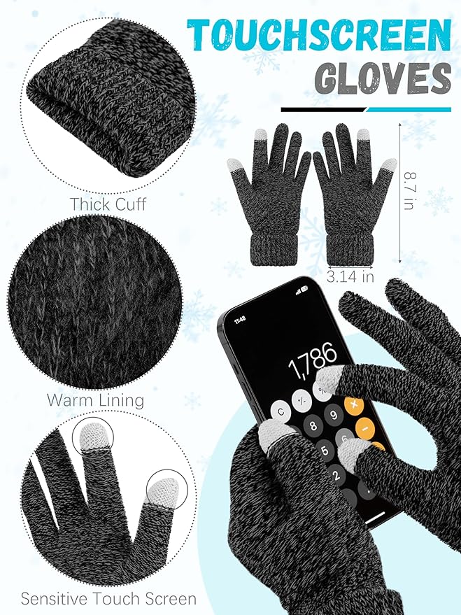 Winter Hat Scarf Gloves and Ear Warmer, Warm Knit Beanie Hat Touch Screen Gloves Set Winter Gifts Neck Scarves for Women