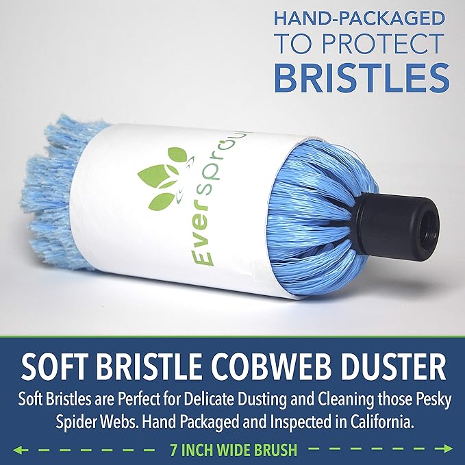 EVERSPROUT 5-to-12 Foot Cobweb Duster and Extension-Pole Combo (20 Foot Reach, Soft Bristles) | Hand Packaged | Lightweight, 3-Stage Aluminum Pole | Indoor & Outdoor Use Brush Attachment