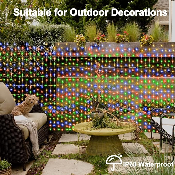 300 LED Fairy Curtain Lights 2 Color Changing, 9.8Ft x 9.8Ft Hanging Lights Battery Operated with Hooks, Outdoor Curtain Light Waterproof for Party Backdrop Patio Decorations (Warm White & Color)