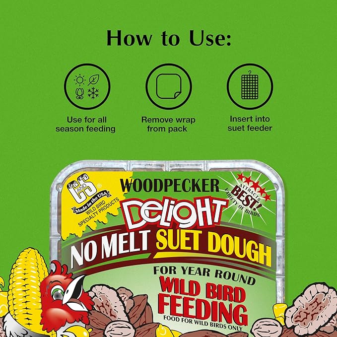 C&S Woodpecker Delight No Melt Suet Dough, Suet Cakes for Wild Birds, 11.75 Ounces, Pack of 8