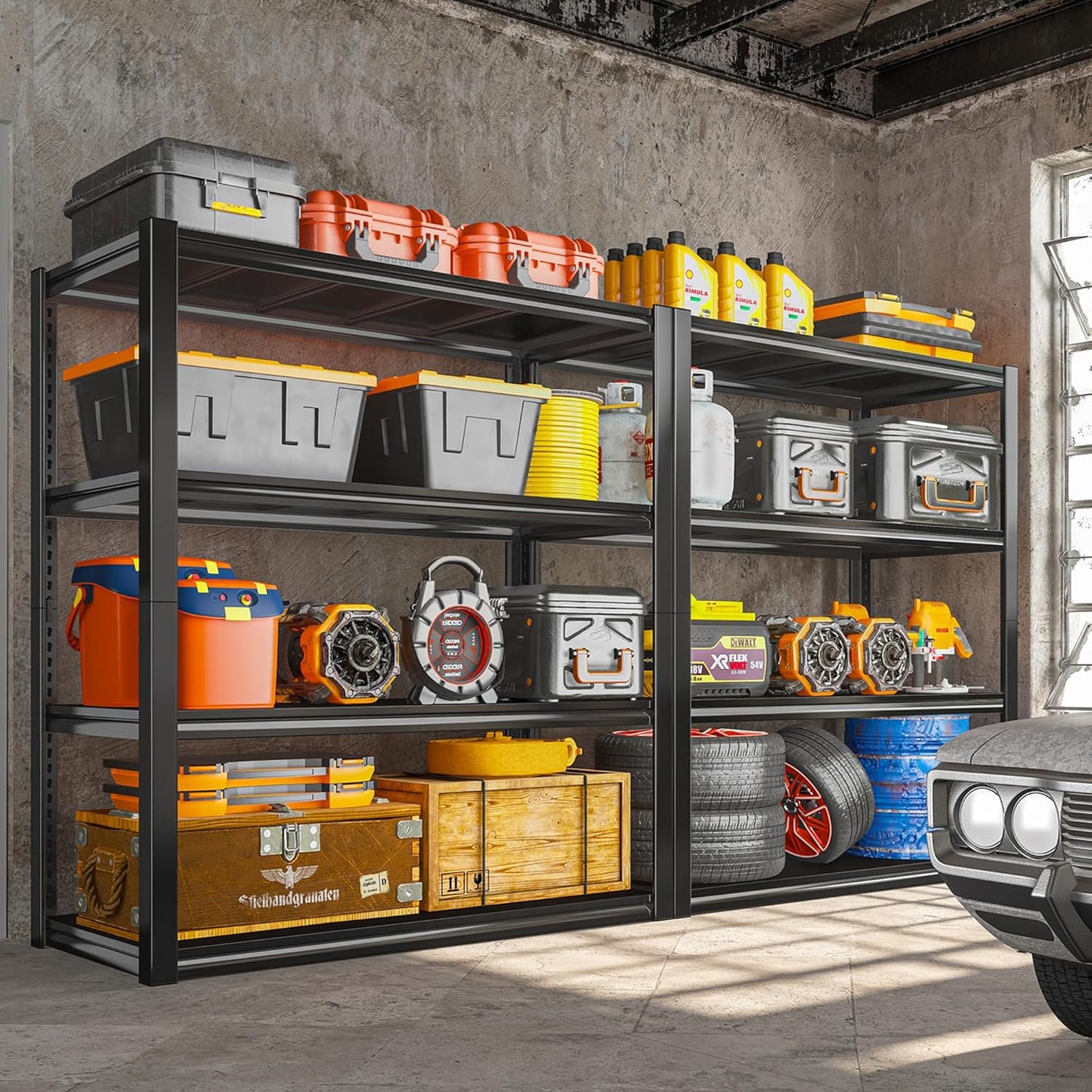 Raybee 40" W Garage Shelving Heavy Duty Storage Shelves 56.9" H Metal Shelving Heavy Duty Load 1600LBS Adjustable Metal Shelves for Storage for Pantry Kitchen 40" W x 19.1" D x 56.9" H