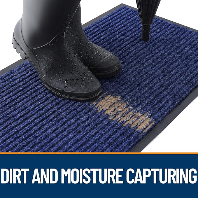 OLANLY Front Door Mat Indoor Outdoor Entrance, Waterproof Heavy Duty Doormat, Fade Resistant, Low Profile, Easy Clean Patio Porch Welcome Floor Mats for Entry, 59x35, Blue