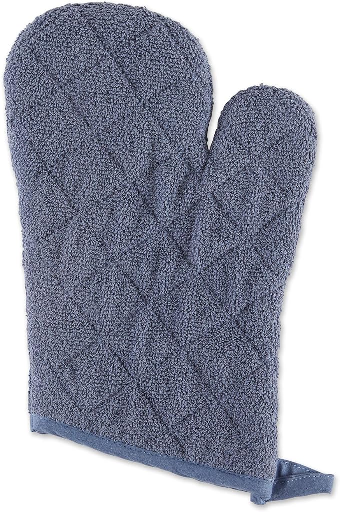 DII Basic Terry Collection 100% Cotton Quilted, Oven Mitt, Stonewash Blue, 2 Piece