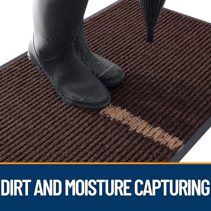 OLANLY Front Door Mat Indoor Outdoor Entrance, Waterproof Heavy Duty Doormat, Fade Resistant, Low Profile, Easy Clean Patio Porch Welcome Floor Mats for Entry, 59x30, Brown