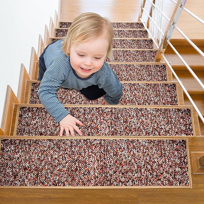 Heavyweight Extra Thick Chenille Stair Treads, Plush Pile Weaving Non-Slip Stair Carpets, Ultra-Soft Staircase Rug for Premium Home Comfort, 4 Pack 30"X8" - Monet Orange Pink