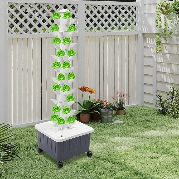 Hydroponics Growing System Kit 50 Pods Vertical Garden Tower Garden Growing System with Timer, Wheels, Indoor Hydroponic Planter for Vegetable, Fruit, Flower (Gray, 50 Pods)