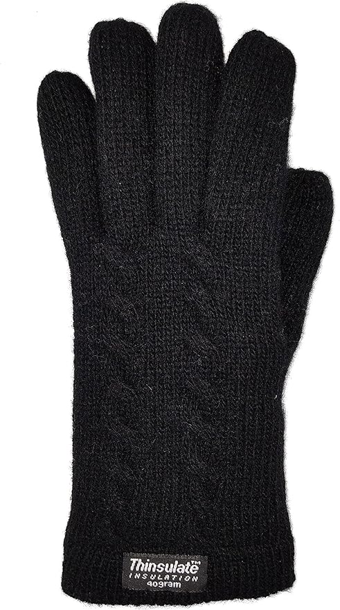 BRUCERIVER Ladie's Pure Wool Knit Gloves with Thinsulate Lining and Cable design