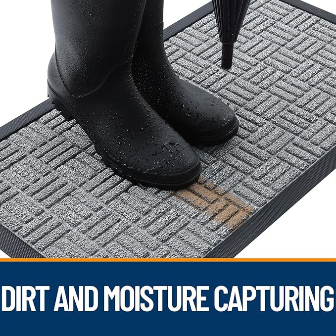 OLANLY Front Door Mat Outside Entrance 47x17, Absorbent, Heavy Duty Sturdy Natural Rubber Doormat Indoor Outdoor, Non-Slip, Stain and Fade Resistant, Low Profile Floor Mat for Entryway, Charcoal Gray