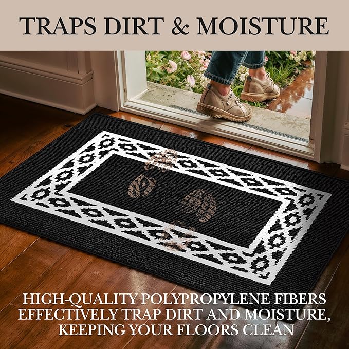 Premium Quality Polypropylene Indoor Door Mat - Beautiful Design with Non-Slip Backing, Washable & Low Profile Doormat - Ideal for Entryway Doors, Foyer, and Mudroom (24" x 36")
