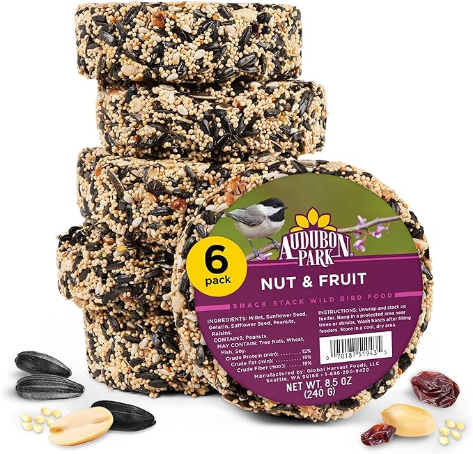 Audubon Park Nut & Fruit Snack Stack Wild Bird Food, Bird Seed Cake for Outside Feeders, 6-Pack