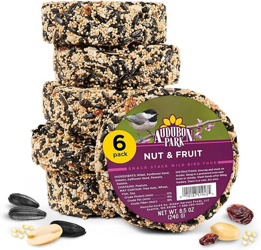 Audubon Park Nut & Fruit Snack Stack Wild Bird Food, Bird Seed Cake for Outside Feeders, 6-Pack