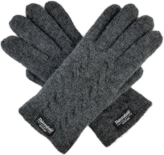 BRUCERIVER Ladie's Pure Wool Knit Gloves with Thinsulate Lining and Cable design