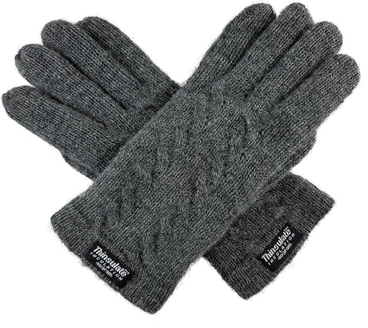 BRUCERIVER Ladie's Pure Wool Knit Gloves with Thinsulate Lining and Cable design