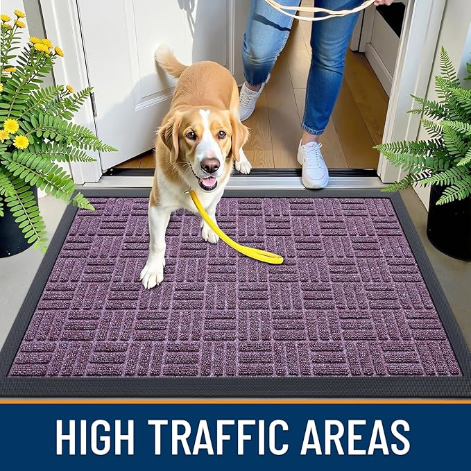 OLANLY Front Door Mat Outside Entrance 71x23, Absorbent, Heavy Duty Sturdy Natural Rubber Doormat Indoor Outdoor, Non-Slip, Stain and Fade Resistant, Low Profile Floor Mat for Entryway, Violet