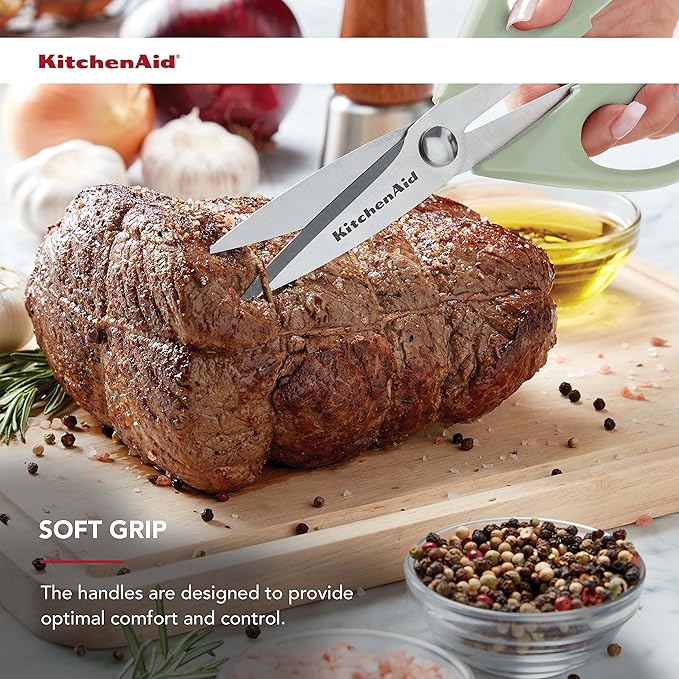 KitchenAid All Purpose Kitchen Shears with Protective Sheath Durable Stainless Steel Scissors, Dishwasher Safe, Soft Grip Comfort Handle, 8.72 Inch, Pistachio