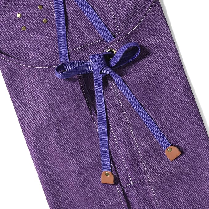 AFUN Chef Aprons for Men Women with Oversized Pockets, 16-Ounce Cotton Canvas Cross Back Heavy Duty Work Apron (Purple)