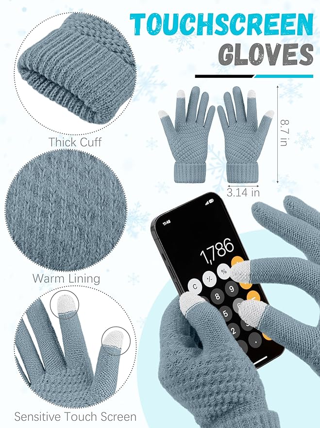 Winter Hat Scarf Gloves and Ear Warmer, Warm Knit Beanie Hat Touch Screen Gloves Set Winter Gifts Neck Scarves for Women