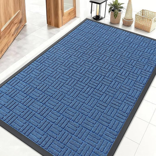 OLANLY Front Door Mat Outside Entrance 47x32, Absorbent, Heavy Duty Sturdy Natural Rubber Doormat Indoor Outdoor, Non-Slip, Stain and Fade Resistant, Low Profile Floor Mat for Entryway, Ocean Blue