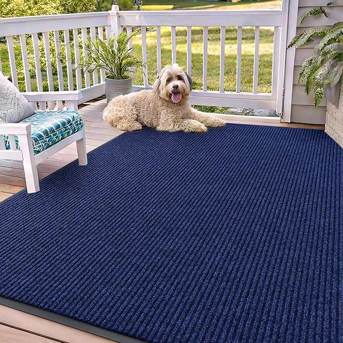OLANLY Front Door Mat Indoor Outdoor Entrance, Waterproof Heavy Duty Doormat, Fade Resistant, Low Profile, Easy Clean Patio Porch Welcome Floor Mats for Entry, 71x47, Blue