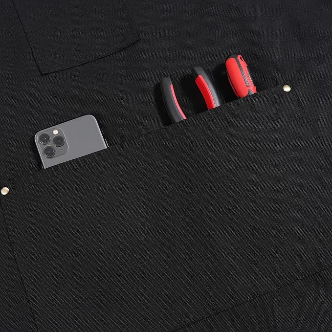 Chef Aprons for Men Canvas Apron with Large Pockets and Adjustable Neck Strap for Cooking,BBQ, Gardening