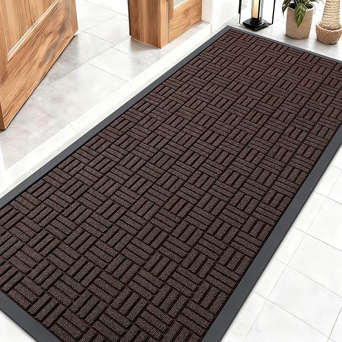 OLANLY Front Door Mat Outside Entrance 59x23, Absorbent, Heavy Duty Sturdy Natural Rubber Doormat Indoor Outdoor, Stain and Fade Resistant, Non-Slip Backing Low Profile Floor Mat for Entryway, Brown