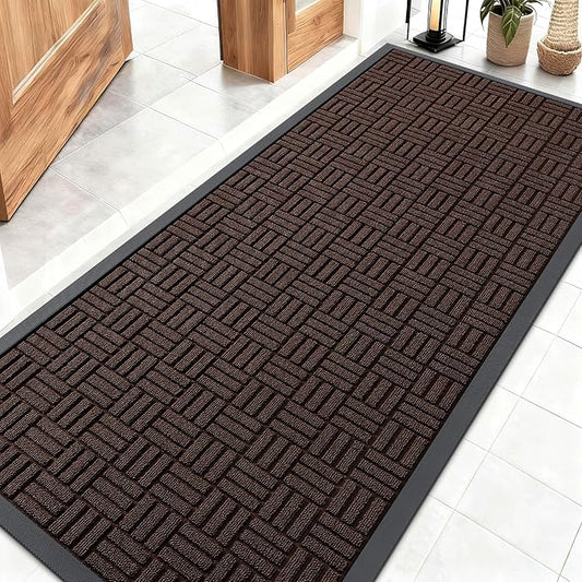 OLANLY Front Door Mat Outside Entrance 59x23, Absorbent, Heavy Duty Sturdy Natural Rubber Doormat Indoor Outdoor, Stain and Fade Resistant, Non-Slip Backing Low Profile Floor Mat for Entryway, Brown