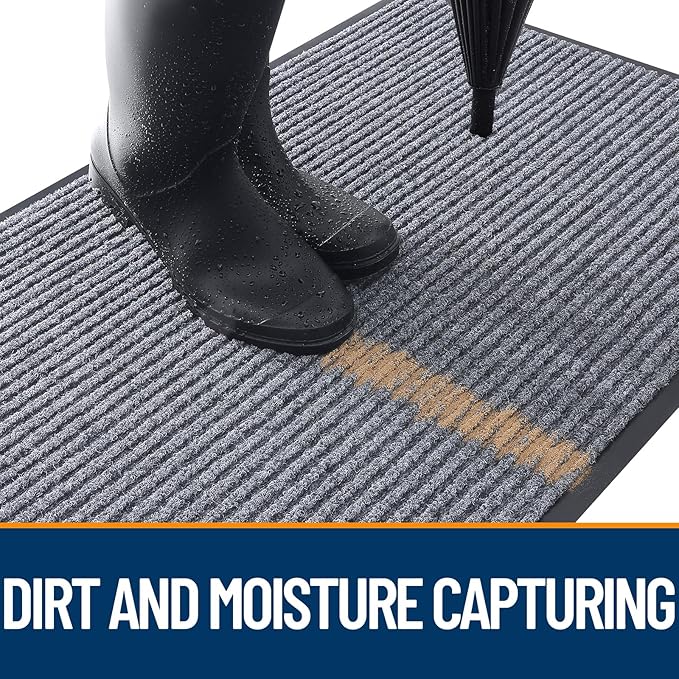 OLANLY Front Door Mat Indoor Outdoor Entrance, Waterproof Heavy Duty Doormat, Fade Resistant, Low Profile, Easy Clean Patio Porch Welcome Floor Mats for Entry, 71x23, Light Gray