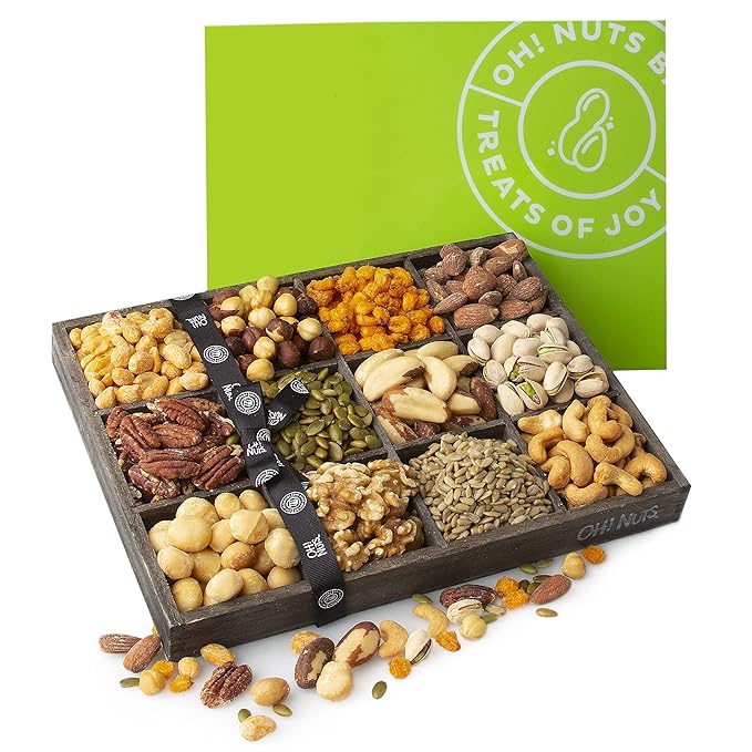 Oh! Nuts 12 Variety Nuts Gift Basket - Healthy Gift Baskets - Gourmet Assorted Nuts Tray - Gift Box for Holiday, Movie Night, Corporate, Families - Gift Ideas for Men and Women