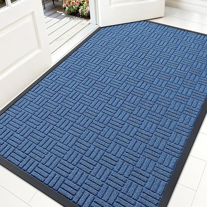 OLANLY Front Door Mat Outside Entrance 71x47, Absorbent, Heavy Duty Sturdy Natural Rubber Doormat Indoor Outdoor, Non-Slip, Stain and Fade Resistant, Low Profile Floor Mat for Entryway, Ocean Blue