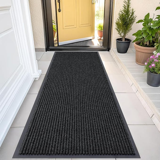 OLANLY Front Door Mat Indoor Outdoor Entrance, Waterproof Heavy Duty Doormat, Fade Resistant, Low Profile, Easy Clean Patio Porch Welcome Floor Mats for Entry, 47x23, Black