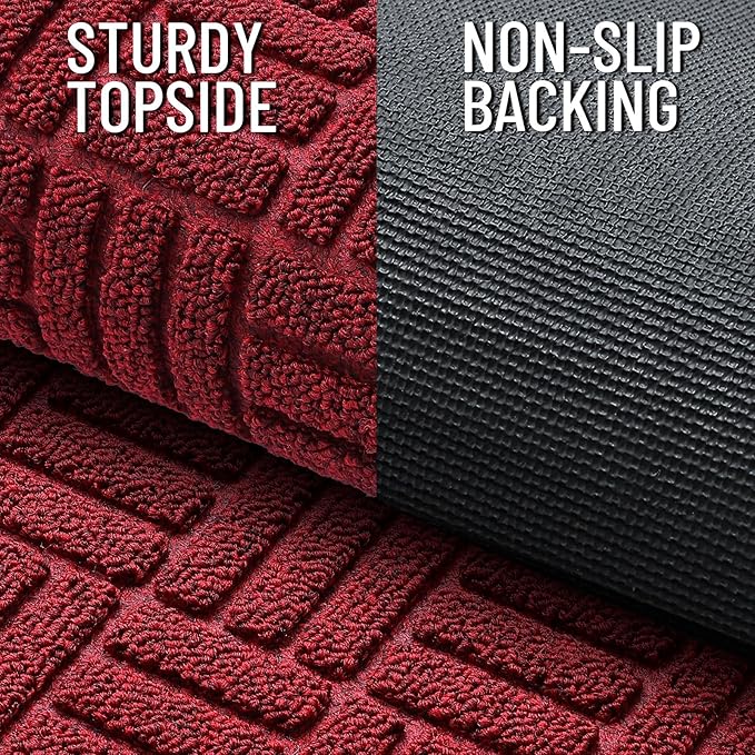 OLANLY Front Door Mat Outside Entrance 71x47, Absorbent, Heavy Duty Sturdy Natural Rubber Doormat Indoor Outdoor, Non-Slip, Stain and Fade Resistant, Low Profile Floor Mat for Entryway, Black Red