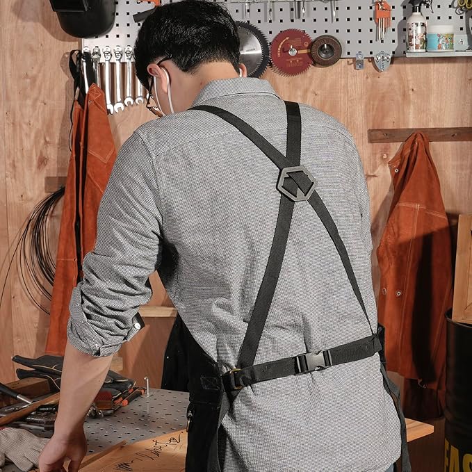 LeaSeek Leather Welding Apron - Flame and Heat Resistant Bib Apron with 6 Pockets