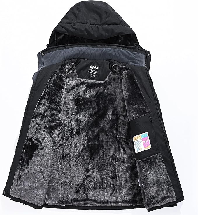 QMP Winter Jackets For Men with Hoode Ski Snow Snowboarding Waterproof Fleece Liner Coats Windproof Raincoat 6 Pockets