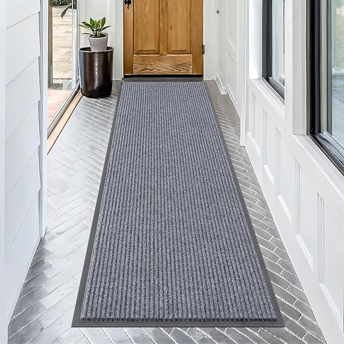 OLANLY Front Door Mat Indoor Outdoor Entrance, Waterproof Heavy Duty Doormat, Fade Resistant, Low Profile, Easy Clean Patio Porch Welcome Floor Mats for Entry, 71x23, Light Gray
