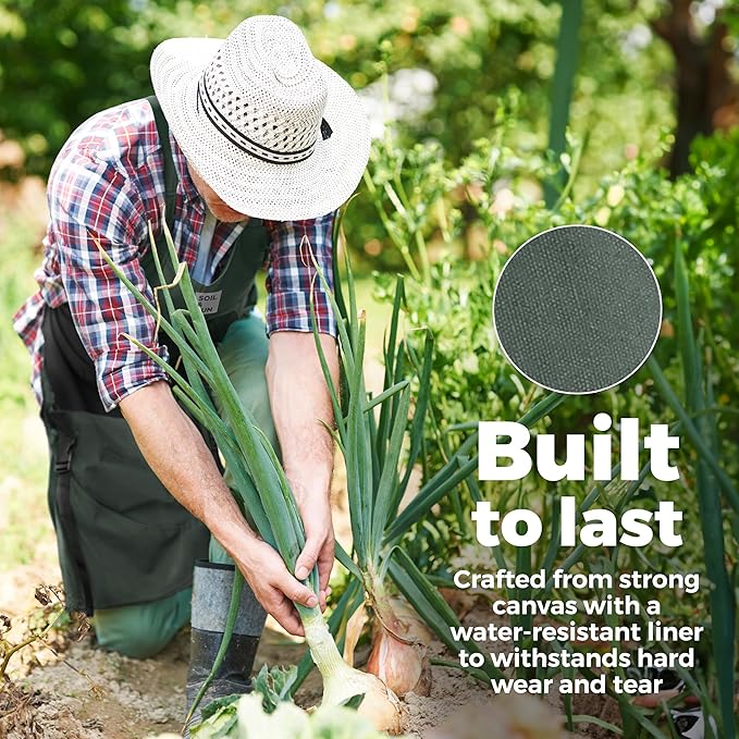 Soil & Sun Gardening Apron with Pockets and Harvesting Pouch - Durable Canvas Design for Men and Women - Convenient Tool Storage and Effortless Harvesting
