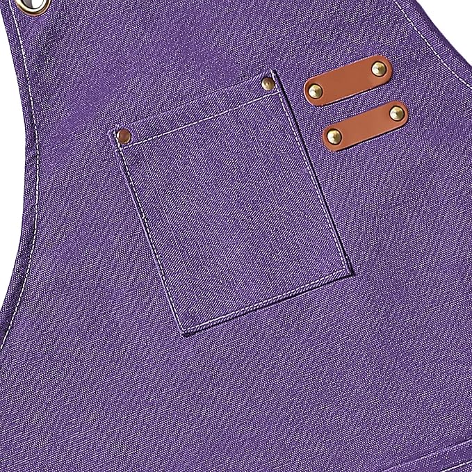 AFUN Chef Aprons for Men Women with Oversized Pockets, 16-Ounce Cotton Canvas Cross Back Heavy Duty Work Apron (Purple)