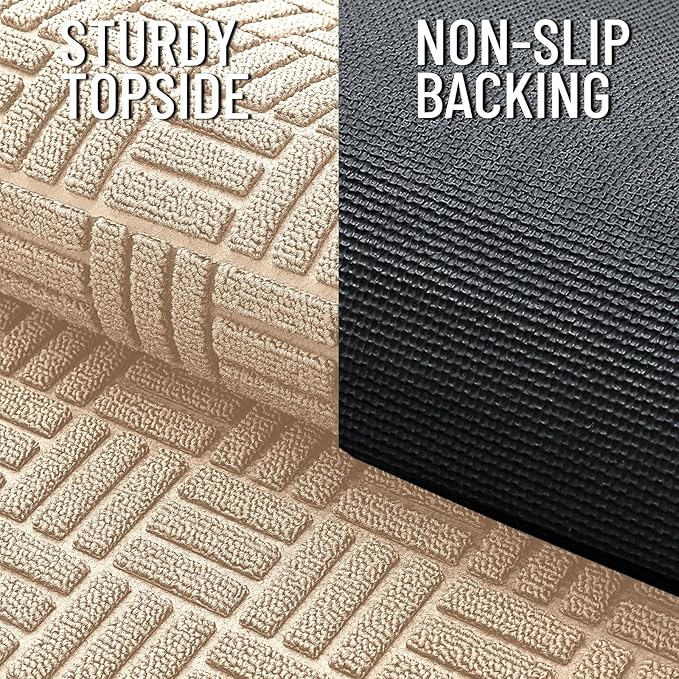 OLANLY Front Door Mat Outside Entrance 47x17, Absorbent, Heavy Duty Sturdy Natural Rubber Doormat Indoor Outdoor, Non-Slip, Stain and Fade Resistant, Low Profile Floor Mat for Entryway, Latte White