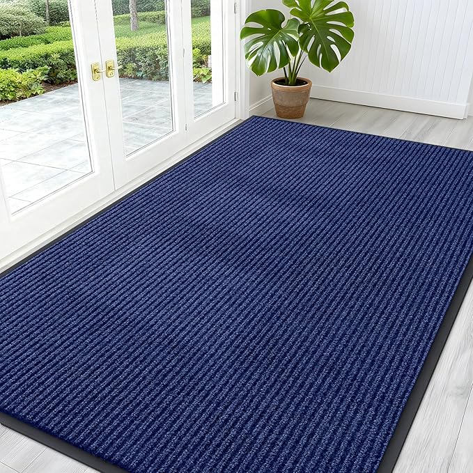OLANLY Front Door Mat Indoor Outdoor Entrance, Waterproof Heavy Duty Doormat, Fade Resistant, Low Profile, Easy Clean Patio Porch Welcome Floor Mats for Entry, 59x35, Blue